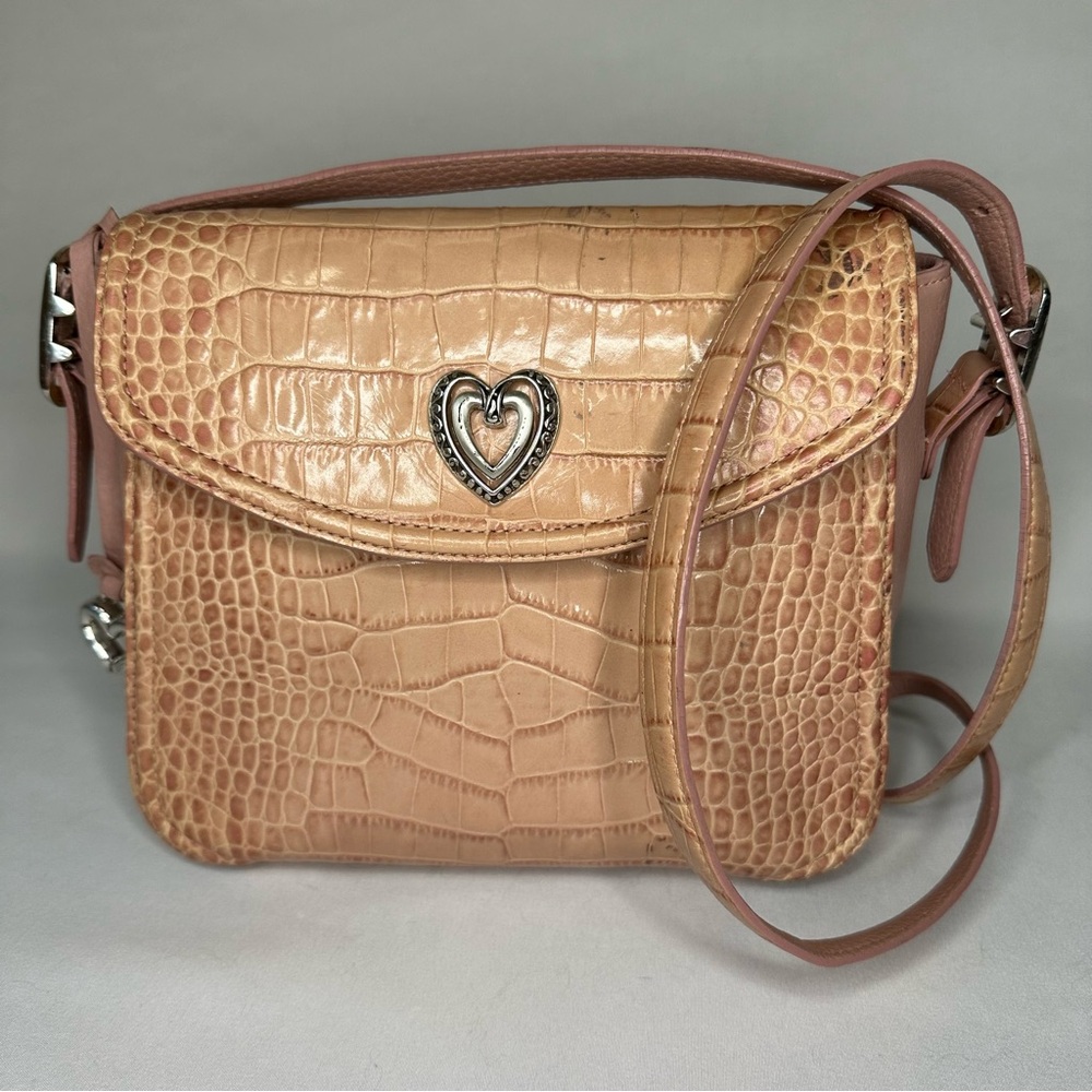 Brighton Eli Alligator Embossed Leather Crossbody Bag Purse Blush Pink